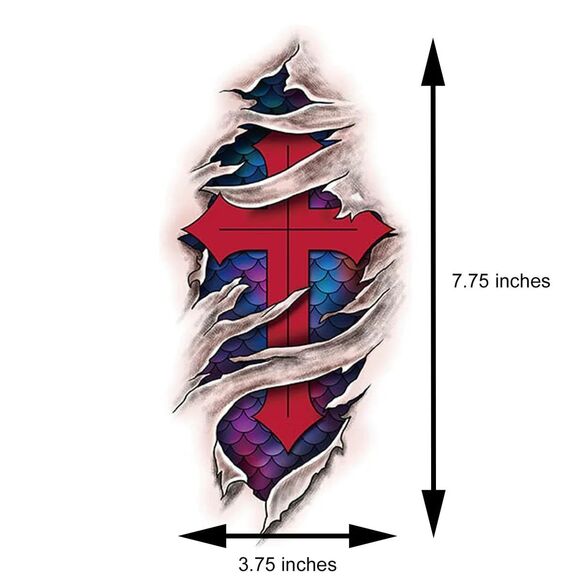 3 pcs Temporary Tattoo, Red Cross, Spider, 3D Shark Body Tattoos Half Sleeve - Picture 3 of 8